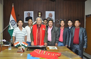 The Governor of Arunachal Pradesh PB Acharya with the members of Donyi Polo Dharam Kalyan Vikash Sanstha at Raj Bhavan on 15th March�2017.